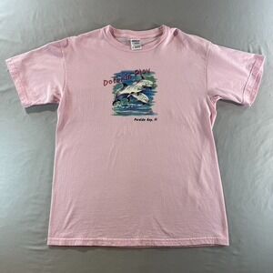 Vintage Dolphin T-Shirt Pink Graphic Tee Gildan Medium Perdido Key Florida Ocean